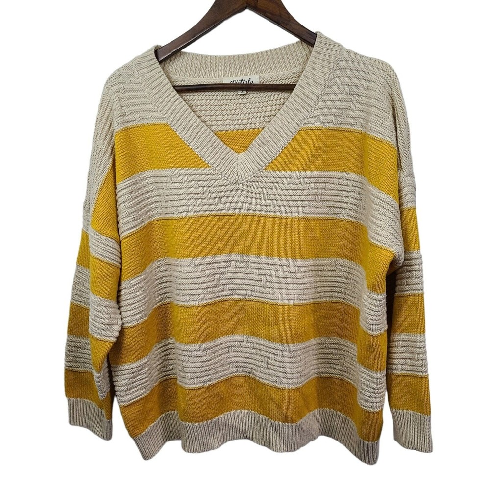 Listicle Striped Knit V Neck Oversized Sweater Small